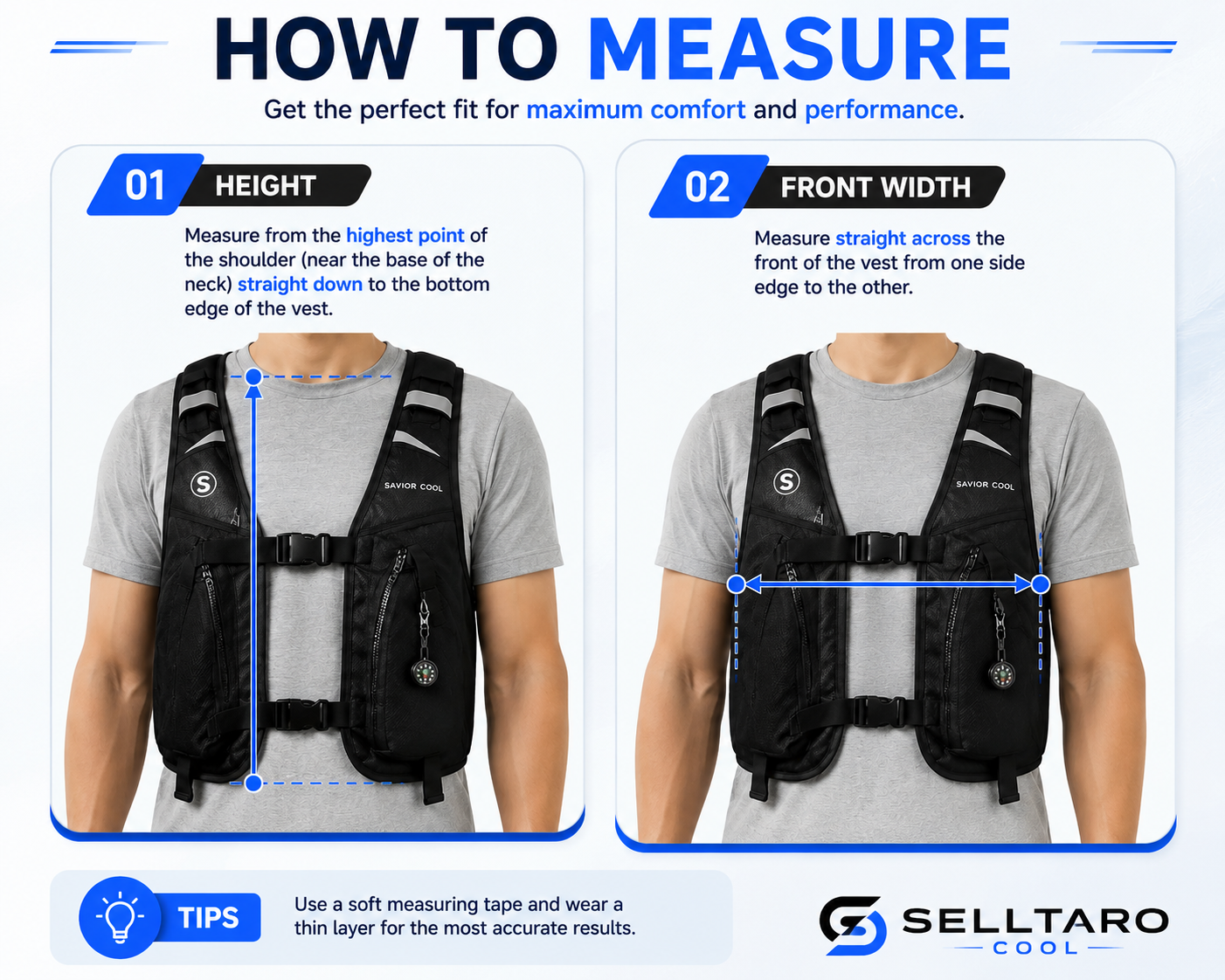 How to measure vest height and front width